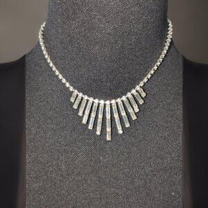 1954 Vintage Hook and Extender Rhinestone and Glass Wedding Party Necklace